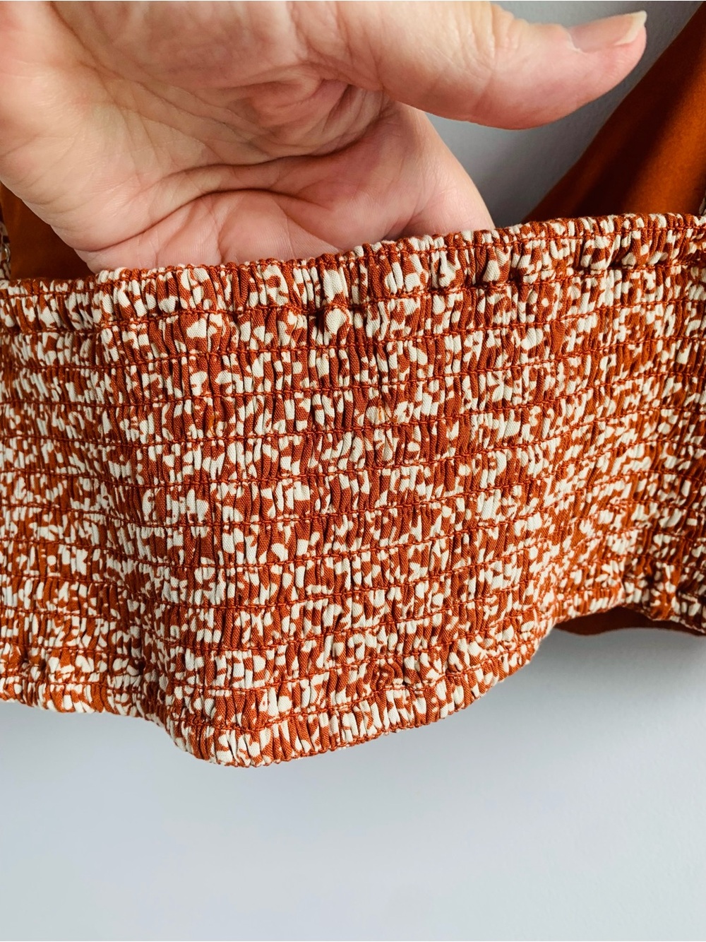 Lulu's Crop Top Rust White Ditsy Floral Spaghetti Strap Boho Summer Cute Medium - Picture 3 of 7